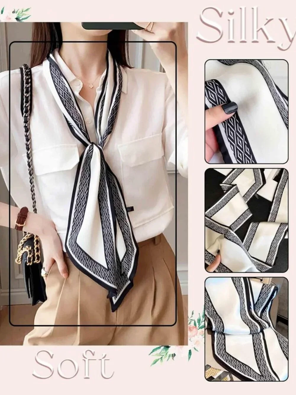 Women's Black Diamond Edge Fashion Elegant Oblique Angle  Scarves Bag Scarfs